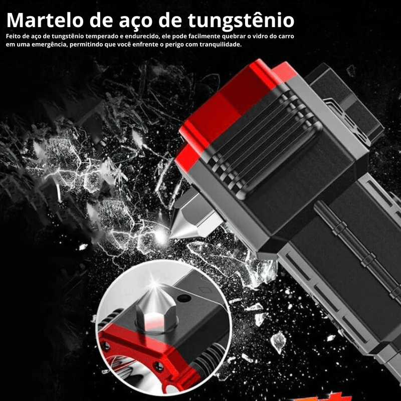 Lanterna em LED multifuncional recarregável USB com martelo de segurança para vidros - Oneshopp 