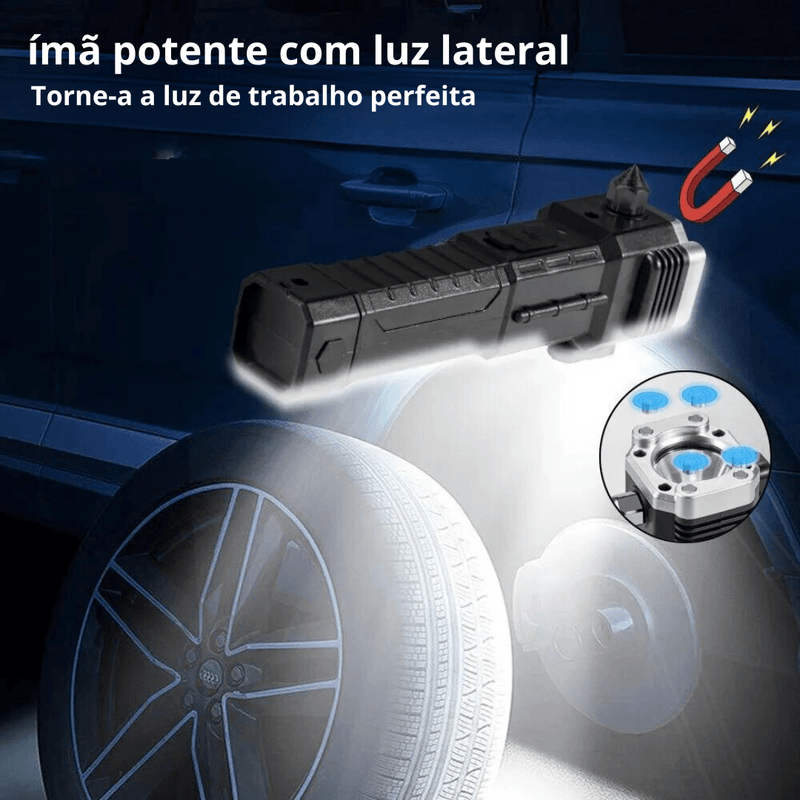 Lanterna em LED multifuncional recarregável USB com martelo de segurança para vidros - Oneshopp 